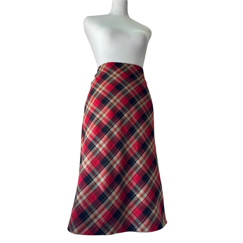 Vintage Y2K XOXO Red & Black Plaid A-Line Midi Skirt